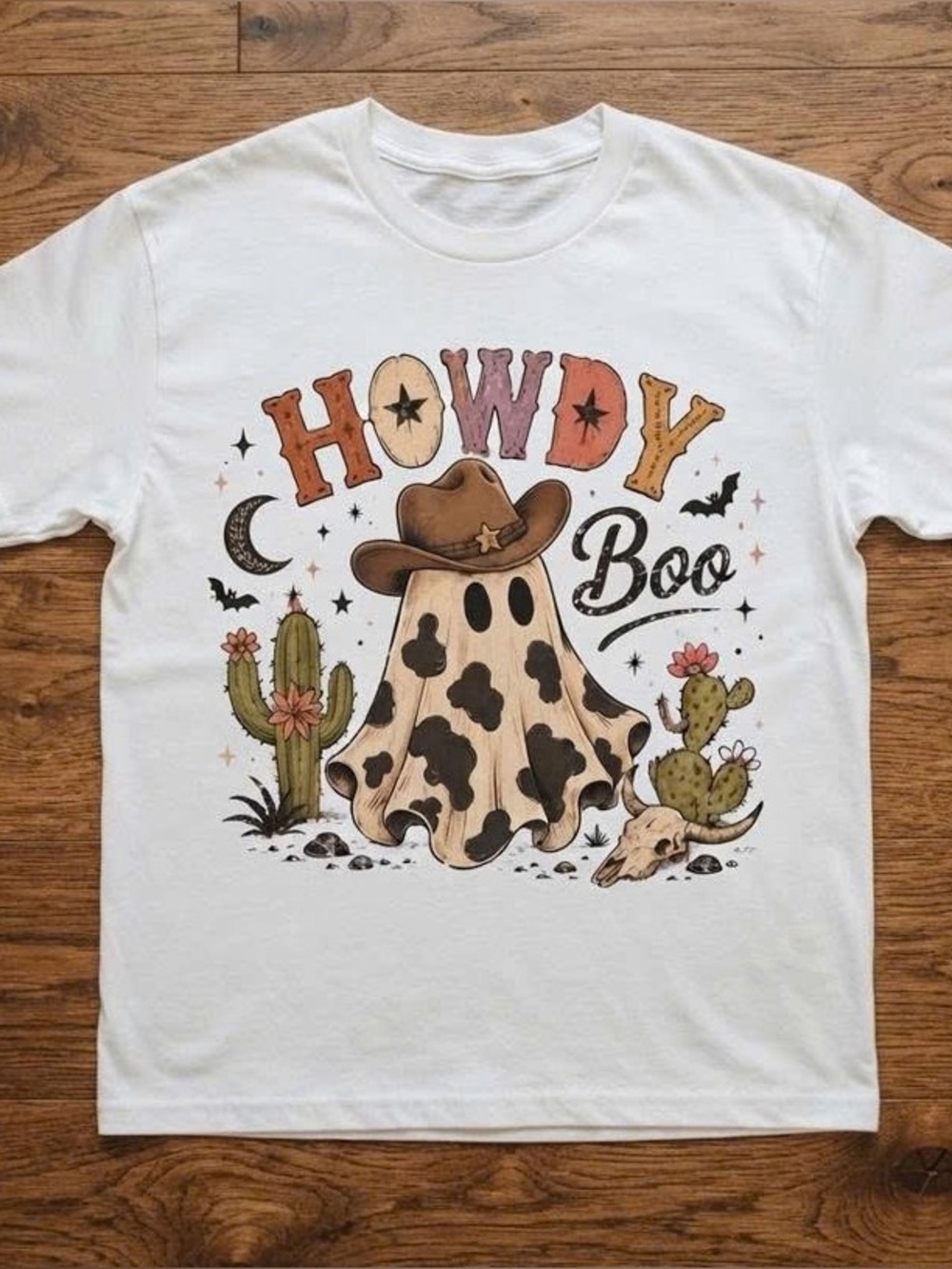 White 'Howdy Boo' Cowboy Ghost Graphic Tee